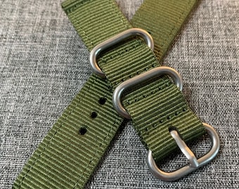 Nylon stitched watch strap / Military Green / Quick Release / Stainless Steel / New 20mm