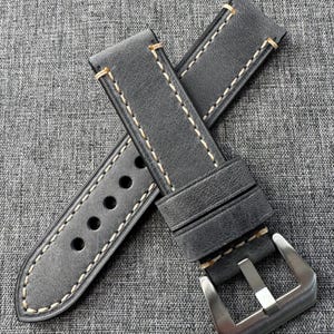 Oiled Premium Italian Leather / Stitched leather Watch Strap / Grey / New 18/20/22/24mm