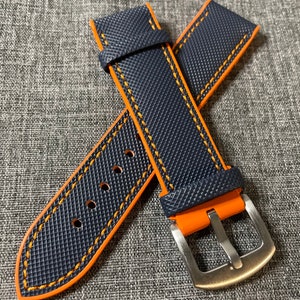 Premium FKM Rubber Aquatic Sports Watch Strap / Blue Orange / 316 Steel 20/22/24mm
