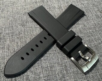 Premium FKM Rubber Sports Watch Strap Matte Black 20/22mm Hinge Design