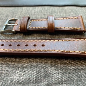 Premium Italian Oiled Leather / Vintage cut leather watch strap / Brown / New 20/22/24mm image 3