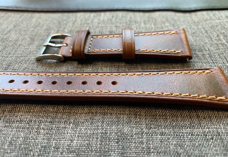 Cuir italien huilé haut de gamme / Bracelet-montre en cuir coupe vintage / Marron / Nouveau 20/22/24 mm image 3