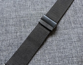 Premium PVD Black Steel Milanese Mesh Uhrenarmband / Doppelte Sicherheitsschnalle / 18/20/22 mm