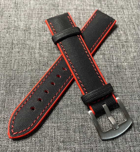 2nd Generation Sailcloth Sports Watch Strap Black Red