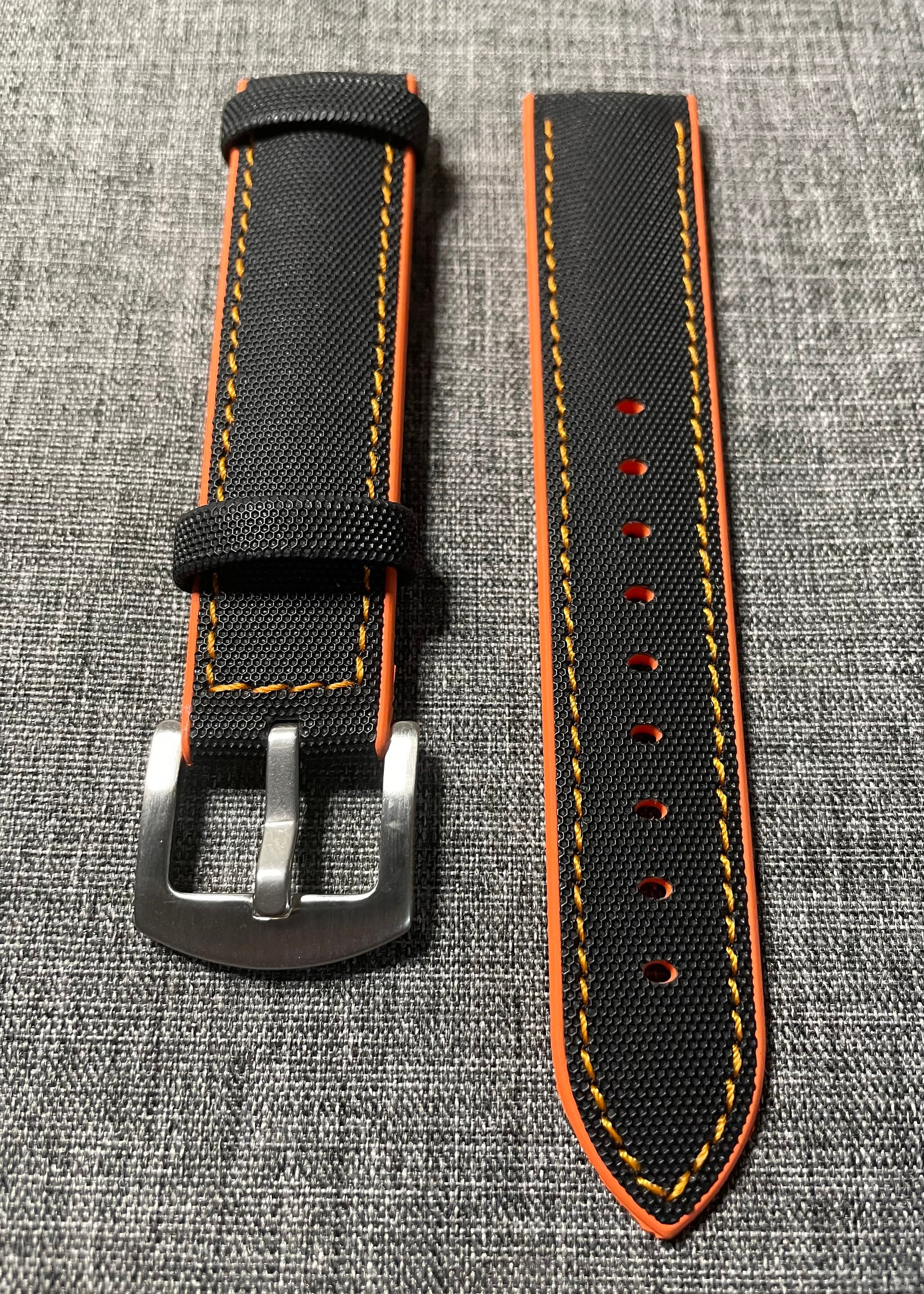 2nd Generation / Sailcloth Sports Watch Strap / Black Orange