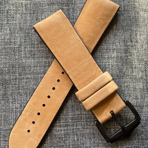 Suede Leather Soft Silicone Watch Strap / Camel / PVD Steel / New 20/22mm