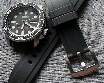 Correa deportiva de caucho FKM premium para reloj, color negro mate, 20 mm/22 mm, diseño de carreras