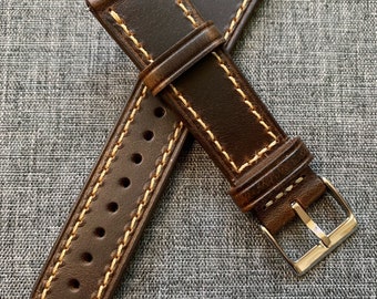 Premium Italian Leather / Vintage cut leather watch strap / Stainless Steel / Coffee / New 20mm 22mm 24mm