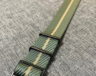 Premium Single Pass Tudor Nylon Watch Strap / Green-Black-Khaki / PVD Black Steel / New / 20mm 22mm