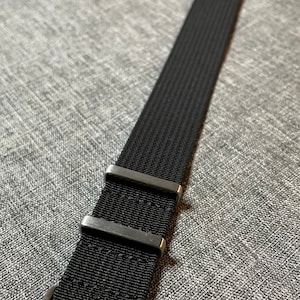 Premium Military Nylon Watch Strap / Black / Webbed Weave / Brushed Stainless Steel 20/22mm