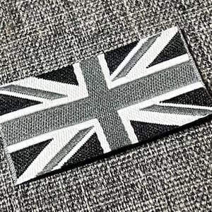 UK Union Jack Flag Nylon Patch - Grey Scale 32mm x 17mm