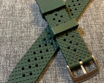 Premium FKM Rubber Honeycomb Tread Watch Strap / Green / Stainless Steel / New 20/22mm Tropical Surf Sports