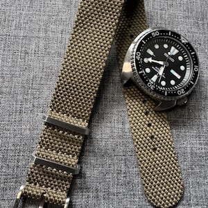Pulseira de relógio militar de mistura de algodão e cânhamo premium / verde cáqui / aço inoxidável 20/22 mm