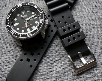 Premium FKM Rubber Sports Watch Strap Matte Black 20mm/22mm/24mm Professional Diver