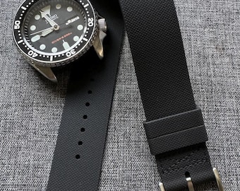 Premium FKM Rubber Water Sports Watch Strap / Single pass design / Black 20mm/21mm/22mm