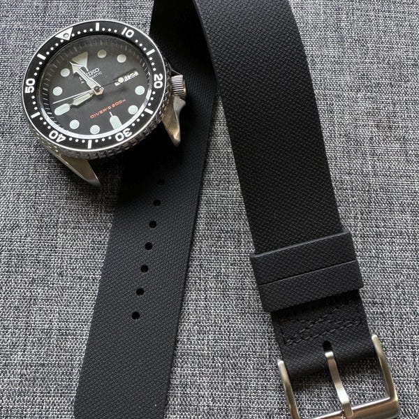 Premium FKM Rubber Water Sports Watch Strap / Single pass design / Black 20mm/21mm/22mm