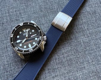 Correa de reloj de caucho FKM - Recortable - Cierre desplegable estilo Daytona con ballesta (18 mm/20 mm/22 mm) - Azul mate