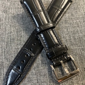 Premium Italian leather / Alligator design / dress watch strap - Black 18mm/20mm/21mm/22mm