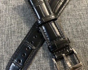 Premium Italian leather / Alligator design / dress watch strap - Black 18mm/20mm/22mm