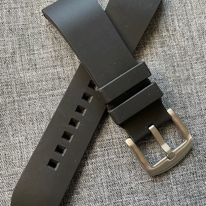 Premium FKM Rubber Contoured Watch Strap / Black 20/22/24mm Quick release Steel