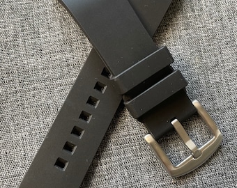 Premium FKM Rubber Contoured Watch Strap / Black 20/22/24mm Quick release Steel