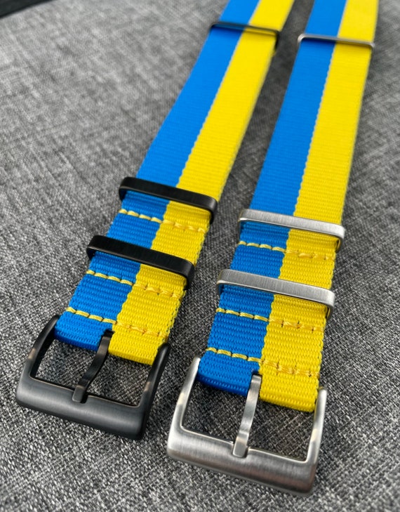 Correa exclusiva de reloj de nylon de Ucrania / Amarillo azul patriótico /  Acero inoxidable cepillado y opciones de acero PVD / NUEVO 20mm / 22mm -   México