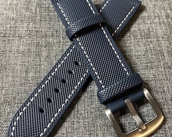 Correa de reloj para deportes acuáticos de caucho FKM premium / Costuras azules y blancas / Acero 316 20 mm/22 mm/24 mm