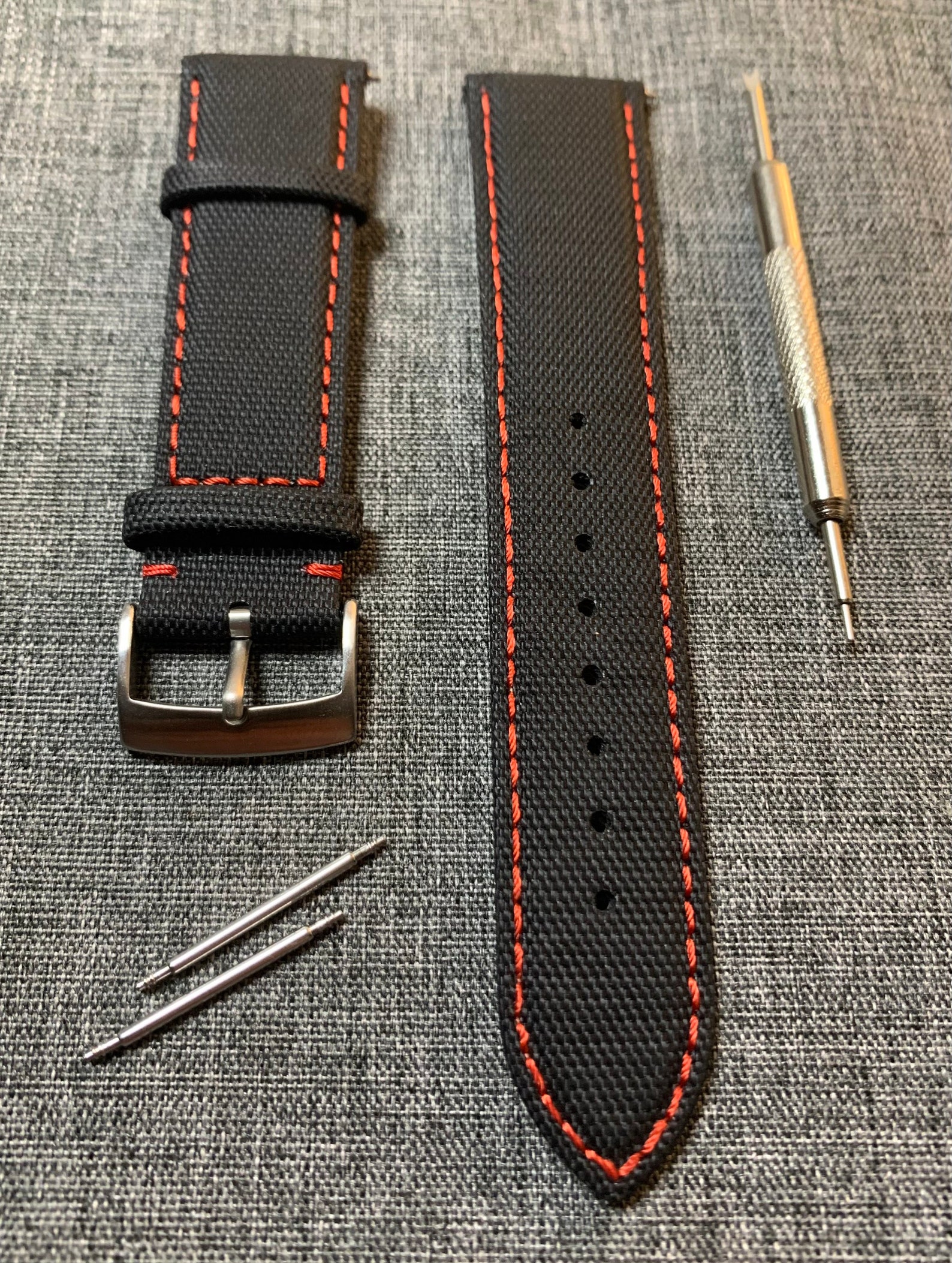 Premium Sailcloth Watch Strap / Sailcloth Leather Red Stitched | Etsy