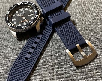 Correa de reloj deportiva de caucho FKM premium, azul marino, 20/22 mm, diseño de banda de rodadura tropical