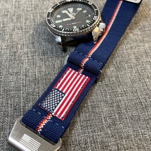 US Marine Nationale Nylon Watch Strap / Patriotic colours / Blue, Red and White / Stainless Steel / New - 20mm/22mm
