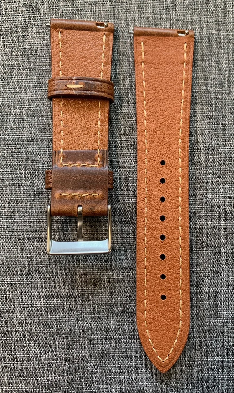 Premium Italian Oiled Leather / Vintage cut leather watch strap / Brown / New 20/22/24mm image 5