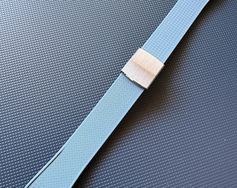 Correa de reloj de caucho FKM, cortada a medida, cierre desplegable con resorte de láminas 20/22, gris azulado mate