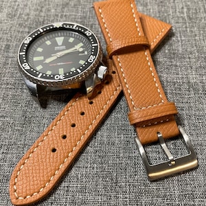 Top Grain Epsom Leather / Vintage Style Watch Strap / Honey Brown / 20/22mm