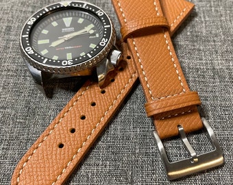 Top Grain Epsom Leather / Vintage Style Watch Strap / Honey Brown / 20/22mm