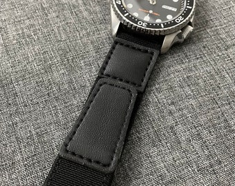 Exclusive Nylon Leather Hook Loop Sports Strap / UK Matte Black / 20/22mm