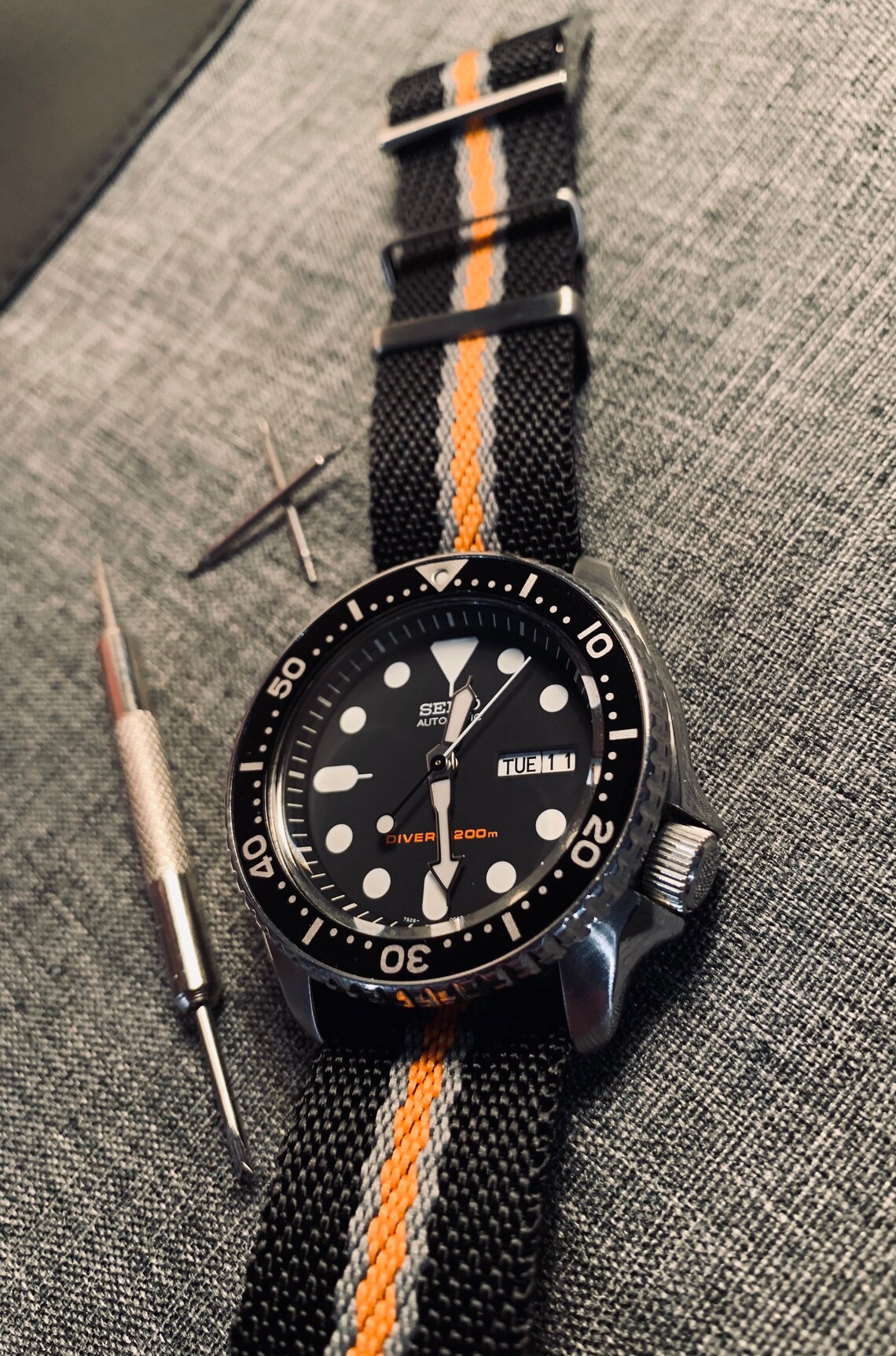 Premium Single Pass Tudor Nylon Watch Strap Black/Orange/Grey Etsy