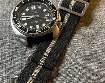 Bracelet de montre en nylon MN de la marine nationale française / Noir - Tissage sable / Acier inoxydable / Nouveau 20 mm/22 mm
