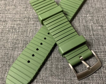 Correa de reloj premium FKM Rubber Tropic Divers / Verde militar / Nuevos deportes de surf tropical de 20/22 mm