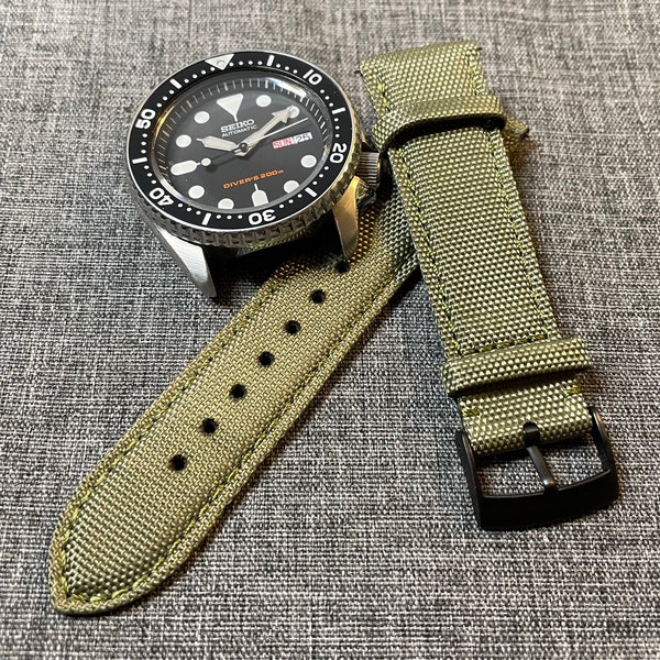 Bracelet de montre en cuir de toile de voile vert militaire / Quick Release PVD Black Steel 18mm/20mm/22mm