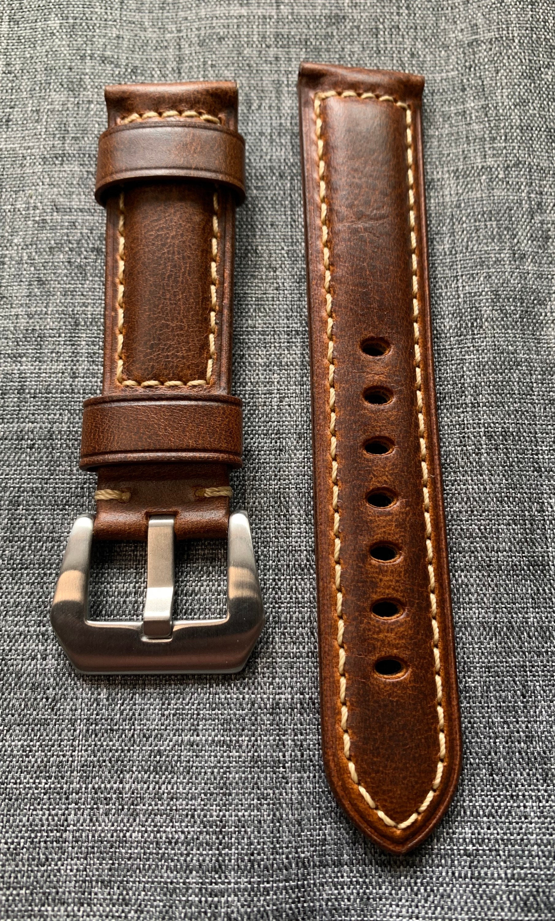 Premium Italian Oiled Leather / Stitched Leather Watch Strap / Etsy