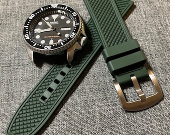 Correa de reloj deportivo de caucho FKM premium - Verde - 20/22 mm - Diseño de banda de rodadura tropical