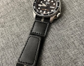 Exclusive Nylon Leather Hook Loop Sports Strap / UK Black Sand Weave / 20/22mm