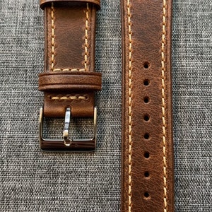 Cuir italien huilé haut de gamme / Bracelet-montre en cuir coupe vintage / Marron / Nouveau 20/22/24 mm image 4