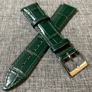 Premium Italian leather / Alligator design / dress watch strap - Deep Green 20mm/22mm