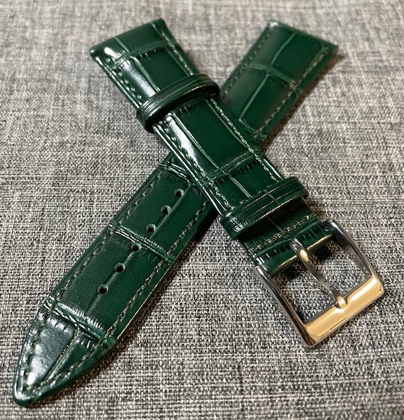 Genuine Alligator Watch Strap – Premium Exotic Skin - Eucaliptus Green Color Premium Italian Leather / Alligator Design / Dress Watch  main image 3