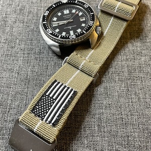 US Military / Marine Nationale Nylon Watch Strap / Stainless Steel / Khaki / 20mm/22mm