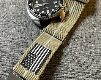 US Military / Marine Nationale Nylon Watch Strap / Stainless Steel / Khaki / 20mm/22mm