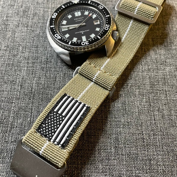 US Military / Marine Nationale Nylon Watch Strap / Stainless Steel / Khaki / 19mm/20mm/21mm/22mm