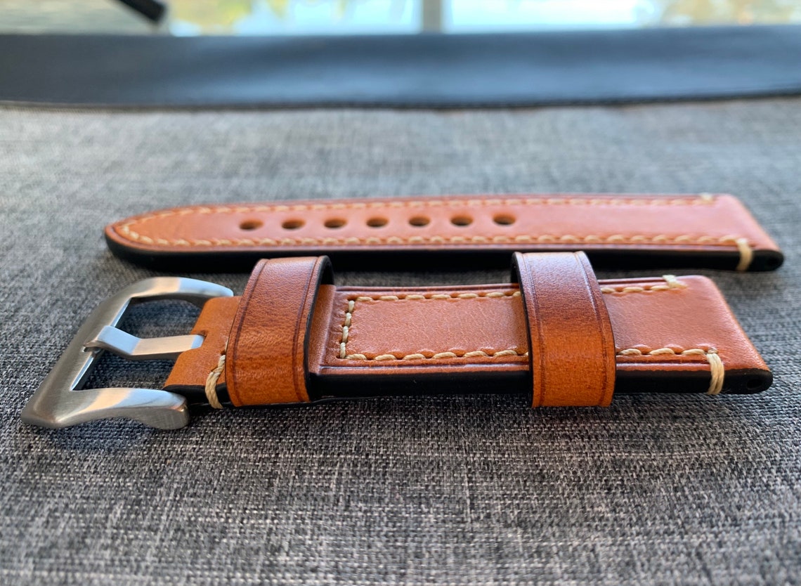 Premium Italian Tanned Leather / Stitched Leather Watch Strap Etsy