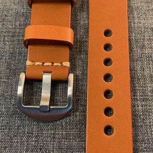 Premium Italian Tanned Leather / Soft vegetable tanned leather watch strap / Deep Orange / Stainless Steel / New 22mm image 2